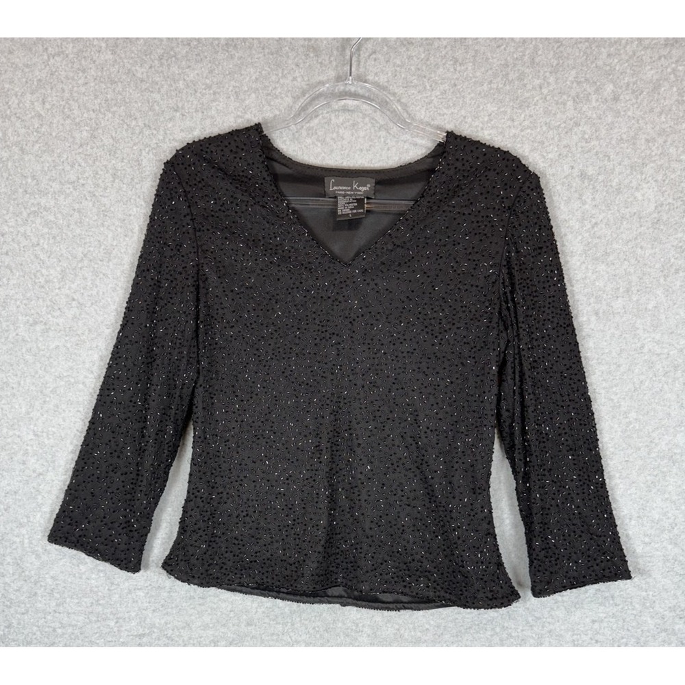 Laurence Kazar Top Womens Large Black Beaded Sequin Embellished Shirt Evening‎